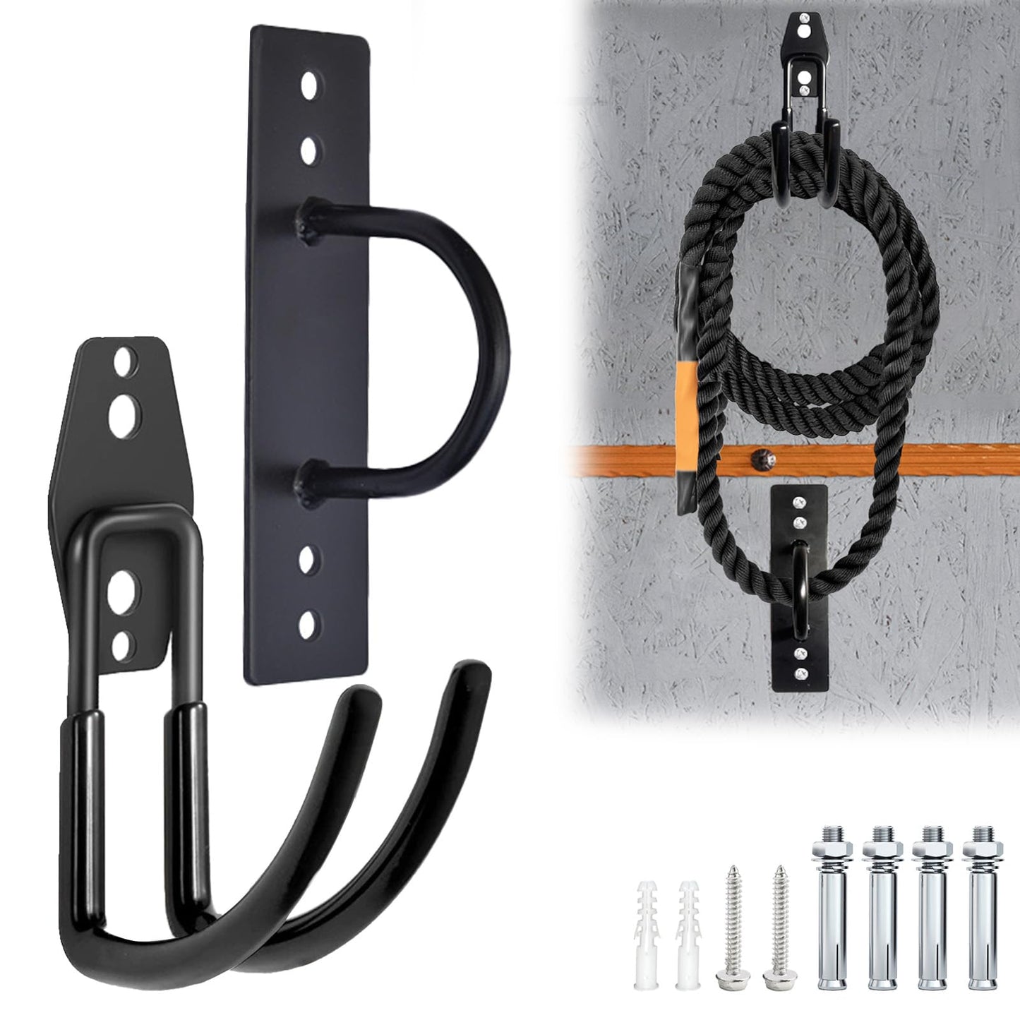 Mibcocny Battle Rope Anchor Kit Wall Mount, Set With Workout Wall Anchor And Rope Hook For 5-30 Feet, 1-1.5" Battle Ropes For Home Gym, Battle Rope Wall Mount Holder, Heavy Duty Gym Storage Rack