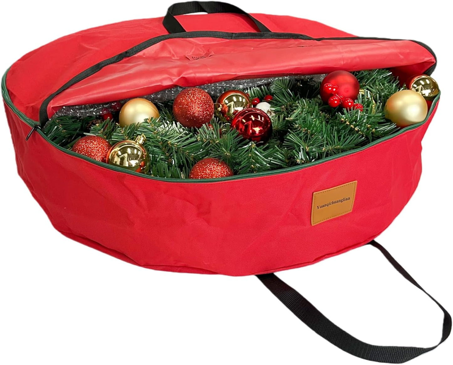 Skiennix Wreath Storage Container - Heavy Duty 600D Oxford Cloth | 30x7 Inch Red Bag for Holiday Wreaths