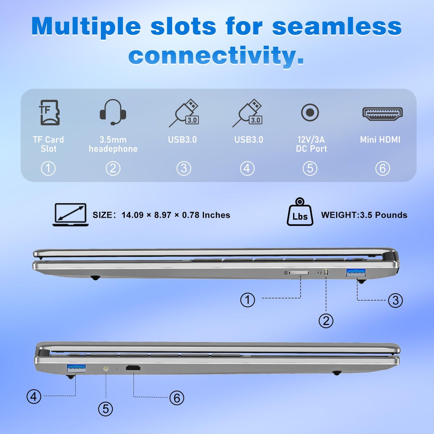 NAIKLULU Laptop Computer, Win 11 Pro Lap Top, 15.6 Inch Laptop PC 2026, 16GB RAM 256GB SSD, M3-6Y30 Processor, FHD Display 1920 * 1080P, WIFI5, BT4.2, 5000mAh Battery, for School Business Student