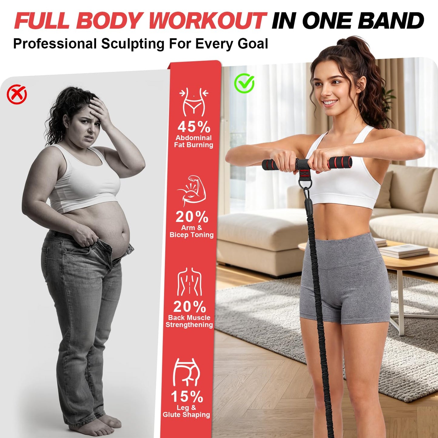 WOQQW Multifunction Pedal Resistance Band with Handle, Upgraded 3 Tube Adjustable Foot Resistance Bands for for Core, Arm, Legs, Body Puller Trainer - Sit Up Exercise Equipment for Women Men