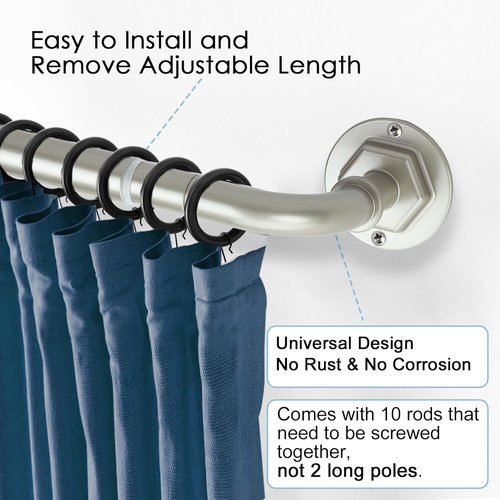 Byondeth Curtain Rods - Adjustable Blackout Wrap Around | 16 to 144 Inches, Brushed Nickel Finish