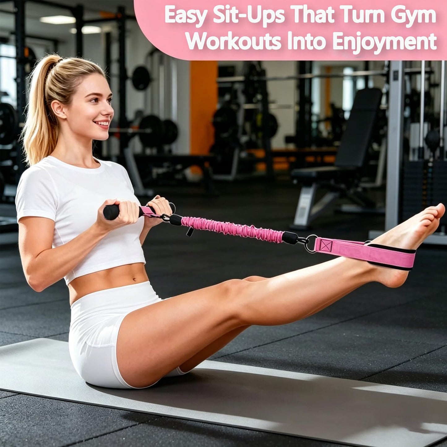 Multifunction Pedal Resistance Band with Handle, 3 Tube Adjustable 30LB Foot Pedal Puller Resistance Bands for Abdomen, Waist,Core/ABS, Arm,Leg,Extended Length Tension Rope for Women Workout Home Gym