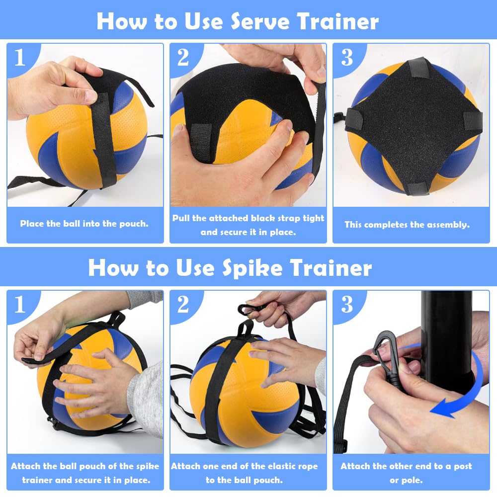 ENERACES Solo Volleyball Trainer with Rebounder – All-in-One Volleyball Training Equipment for Serving, Spiking & Setting Practice, Adjustable Serve Trainer for Beginners, Youth & Advanced Players