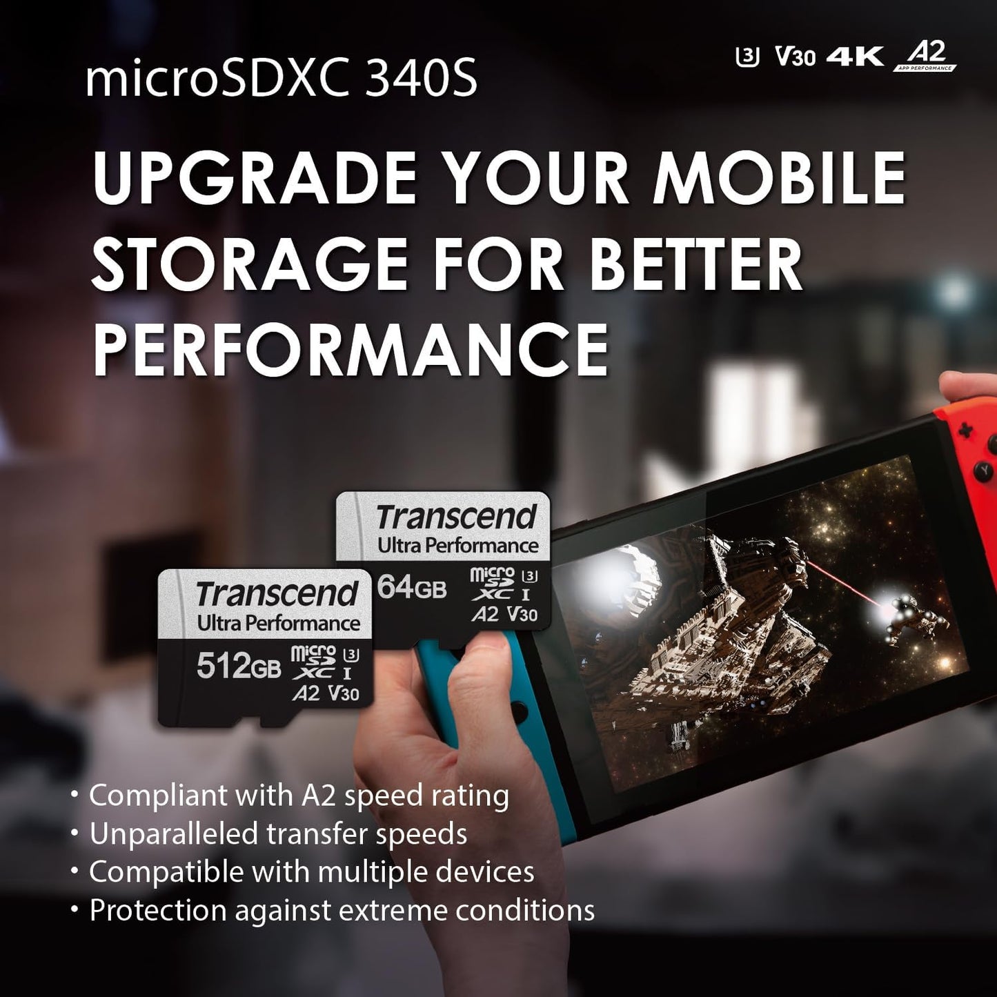 Transcend USD340 A2 V30 128GB, 160MB/s, Claw/DJI/Insta360/Action U3 C10 4K microSDXC Micro SD Card Up