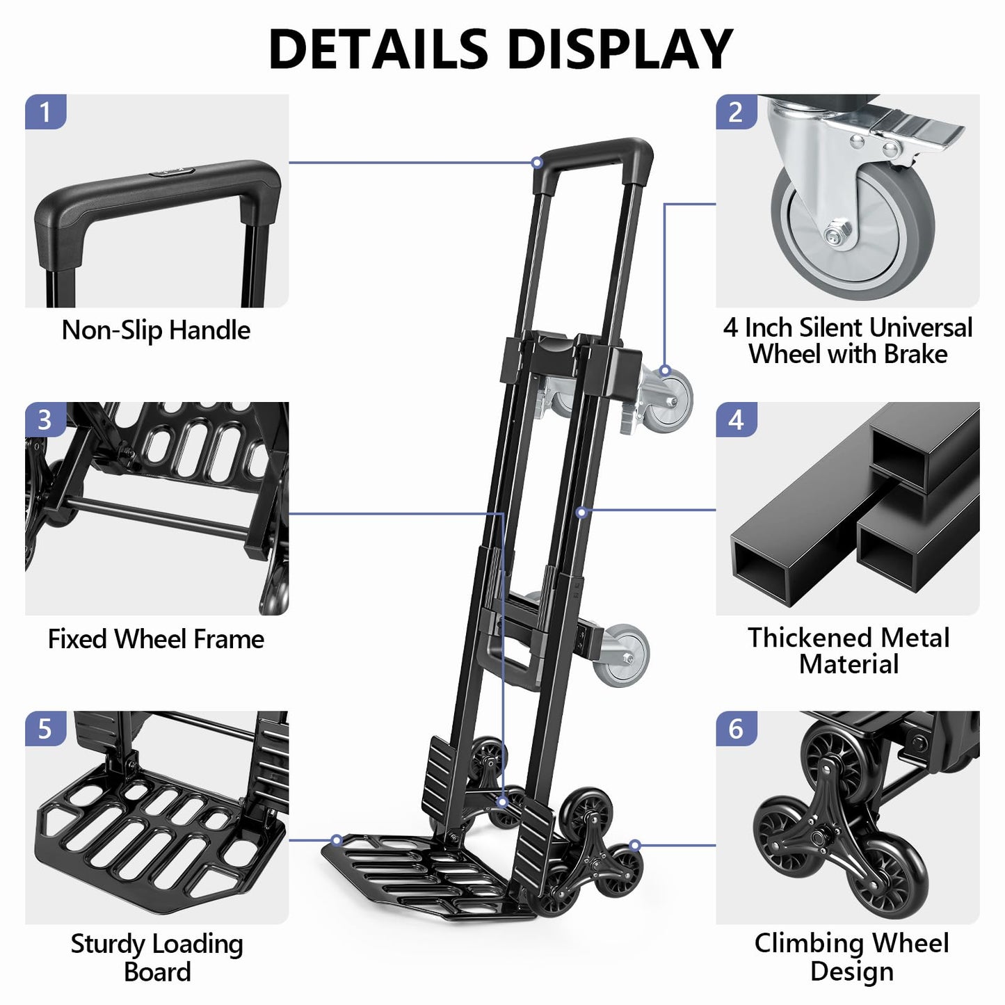 KEDSUM 3-in-1 Convertible Stair Climbing Dolly, 660LBS Heavy Duty Dolly Cart with Wheels, Hand Truck with Adjustable Handle Angle & Expandable Base for Home, Warehouses, 10-Wheel Design with Brakes