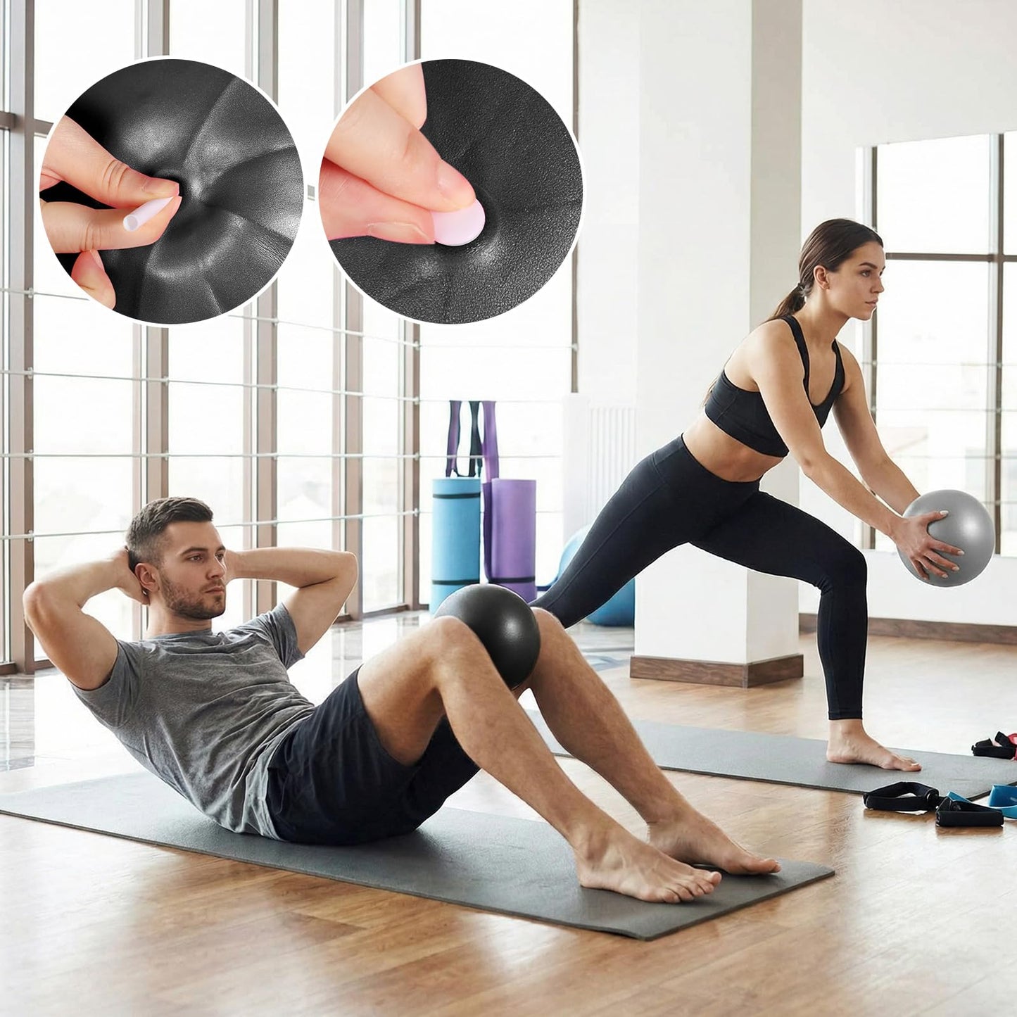 Tasdurian 4 Pcs Small Exercise Pilates Ball Bulk 9 Inch Mini Yoga Balls Anti Burst and Slip for Stability, Fitness, Physical Therapy, Stretching & Core Workout at Home Gym Office Class(Black,Gray)