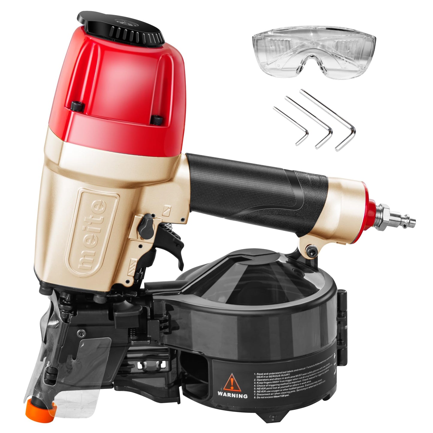 meite CN65S Coil Siding Nailer with 15 Degree Siding Nails 3" x .120" - Pneumatic Nail Gun with 360° Exhaust & Safety Lock for Roofing Fencing Decking