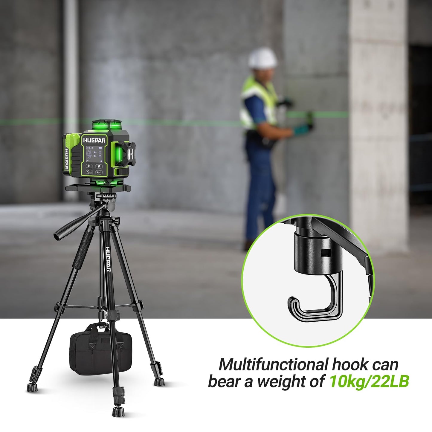 Huepar W04CG Laser Level 360 Self Leveling with 60" Tripod, Laser Class: Class II (IEC/EN60825-1/2014), 1mW power output