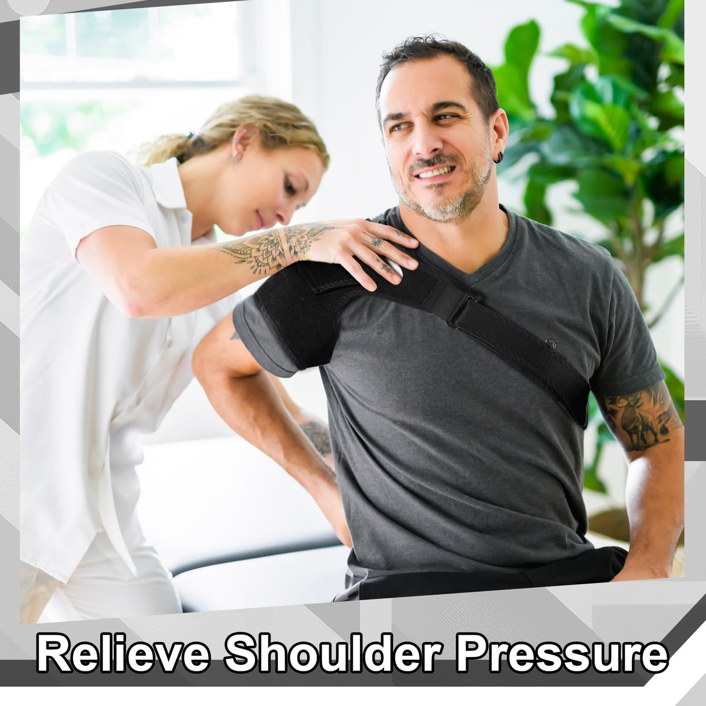 Cuffbow 2 Pcs Black Shoulder Brace Adjustable Large Size Shoulder Support for Men and Women Adjustable Arms Joint Compression Sleeve, Suitable for Both Left and Right Arms