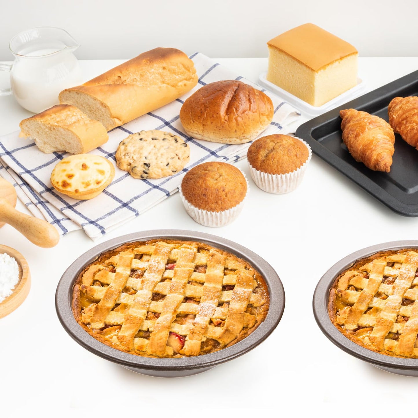 Suwimut 8 Pack Mini Pie Pan Set, 5 Inch Reusable Nonstick Individual Dish Pies Plate Carbon Steel Pie Tins Small Round Metal Bakeware for Baking Pot Pies, Cakes, Quiches, Tarts, Desserts, Christmas