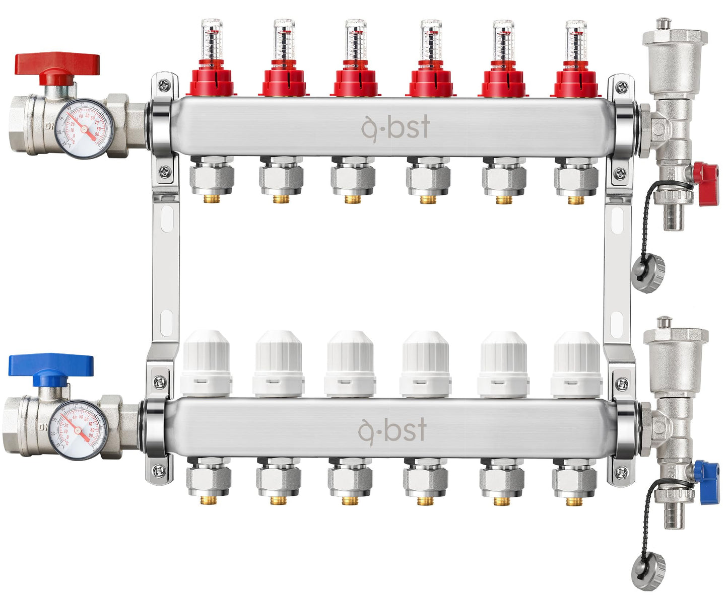 ABST PEX Manifold,6 Loop Stainless Steel Floor Radiant Heat Manifold Kit with 1/2" Adapters Included for Hydronic Radiant Floor Heating