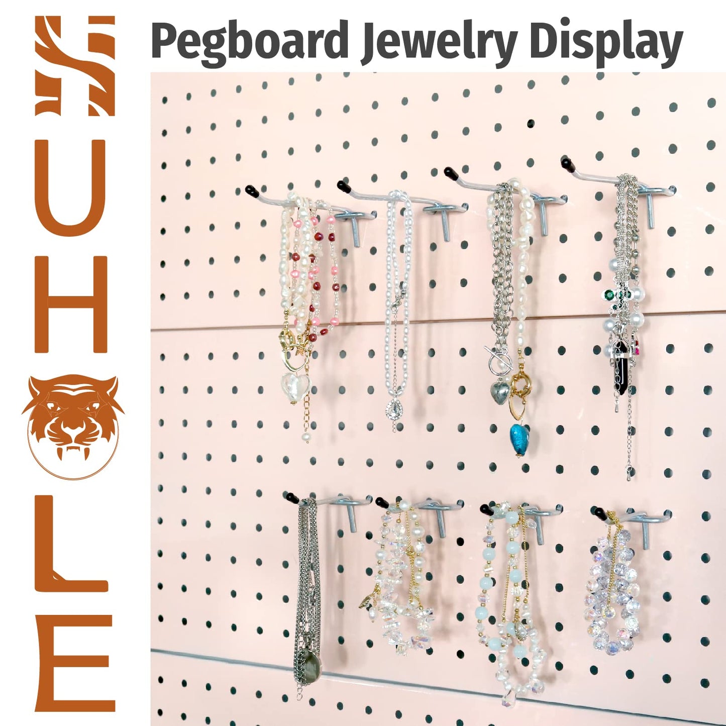 HUHOLE 50-Pack Silver Pegboard Hooks 2 Inch, Heavy Duty Matte Finish Metal Peg Board Hangers, Fits 1/8" & 1/4" Boards, Rust-Resistant Organizer for Garage, Shop, Workbench & Retail Display