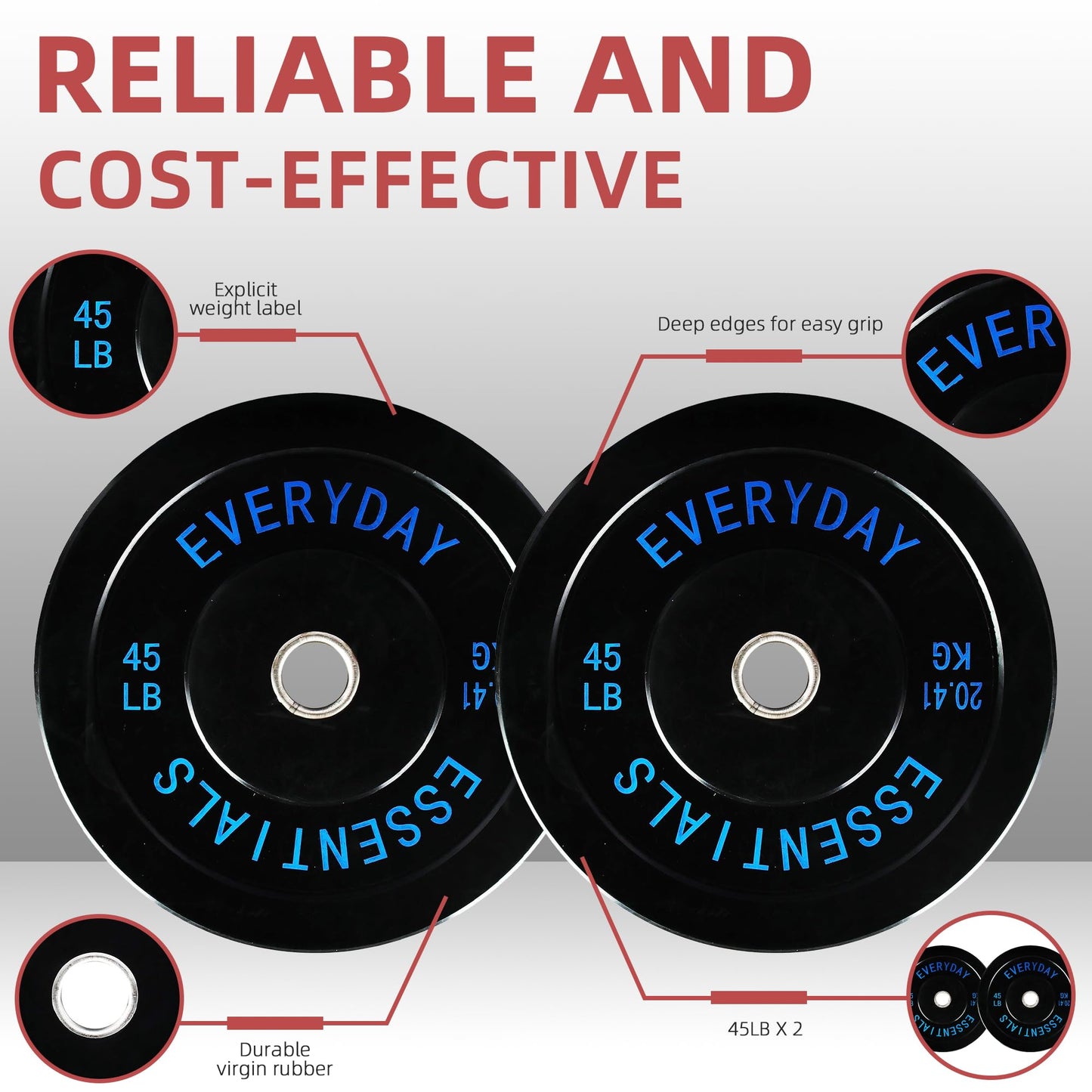 Fitvids 2-Inch Olympic Bumper Plates, 45 LBS, Pair