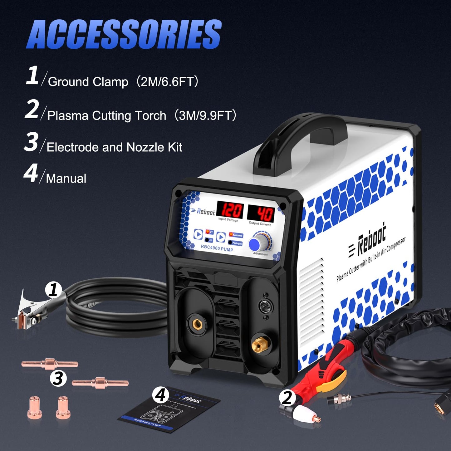 Plasma Cutter With Built In Air Compressor 40A 120V IGBT Inverter Digital Cutting Machine with Consumables fits Torch PT31 LG40