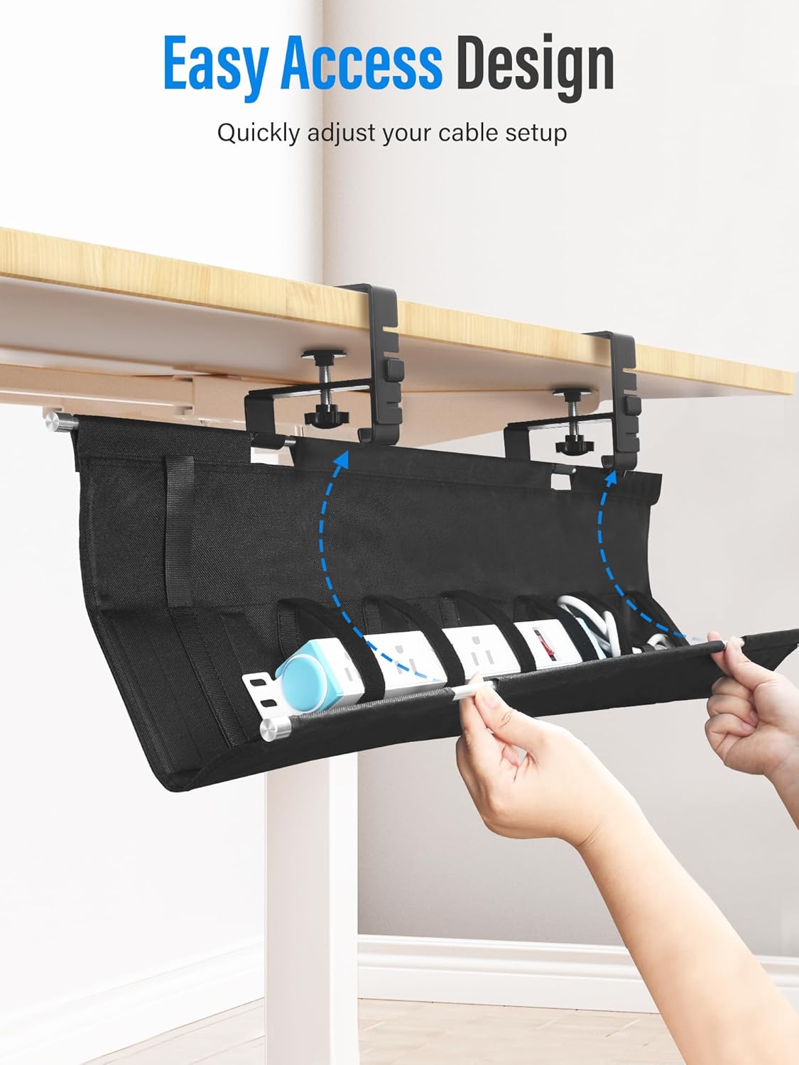 Cinati 28.4" 30lbs [Upgraded] Large Under Desk Cable Management Tray, Cable Management Under Desk No Drill, Fabric Cord