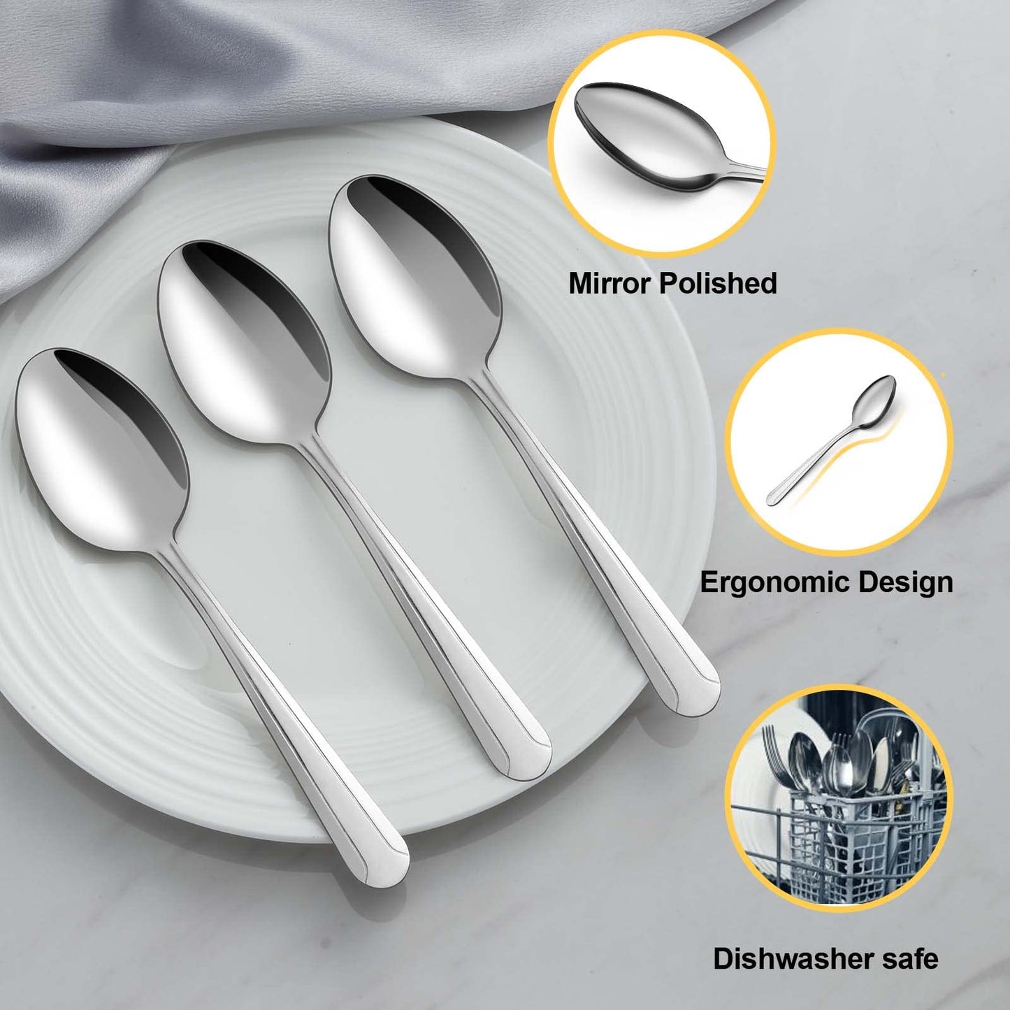 BEWOS 24 Pieces Teaspoons, 6.2 Inches Stainless Steel Teaspoons Silverware, Spoon Silverware, Coffee Spoons, Small Spoon, Mirror Polished, Dishwasher Safe, Silver Spoons For Home, Restaurant