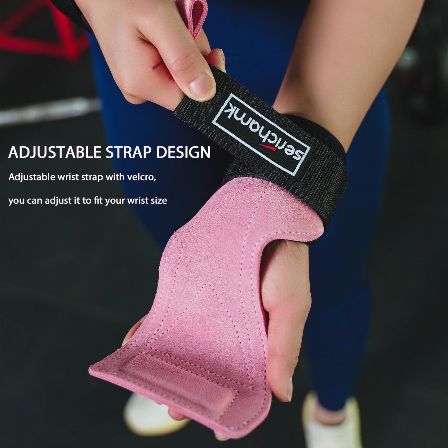 Serichamk Wrist Straps for Weightlifting with Wrist Wraps,Leather Weight Lifting Wrist Wraps Grip Assistance Deadlift Straps Workout Gym Straps for Men and Women Pink