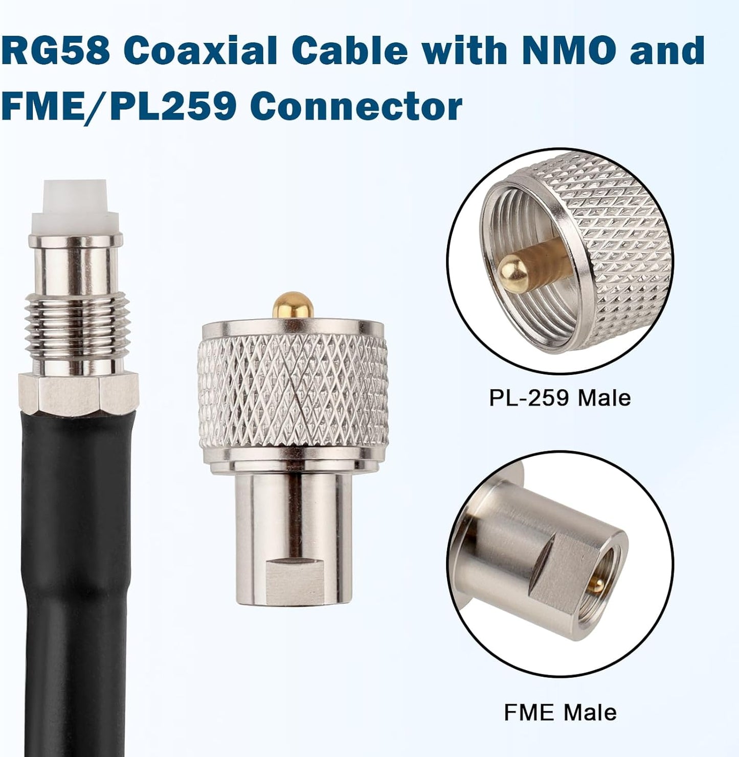 Cable,10FT RG58 PL259 MOOKEERF NMO Antenna Low Loss Coaxial CB Antenna Cable Extension with NMO and Removable UHF Male