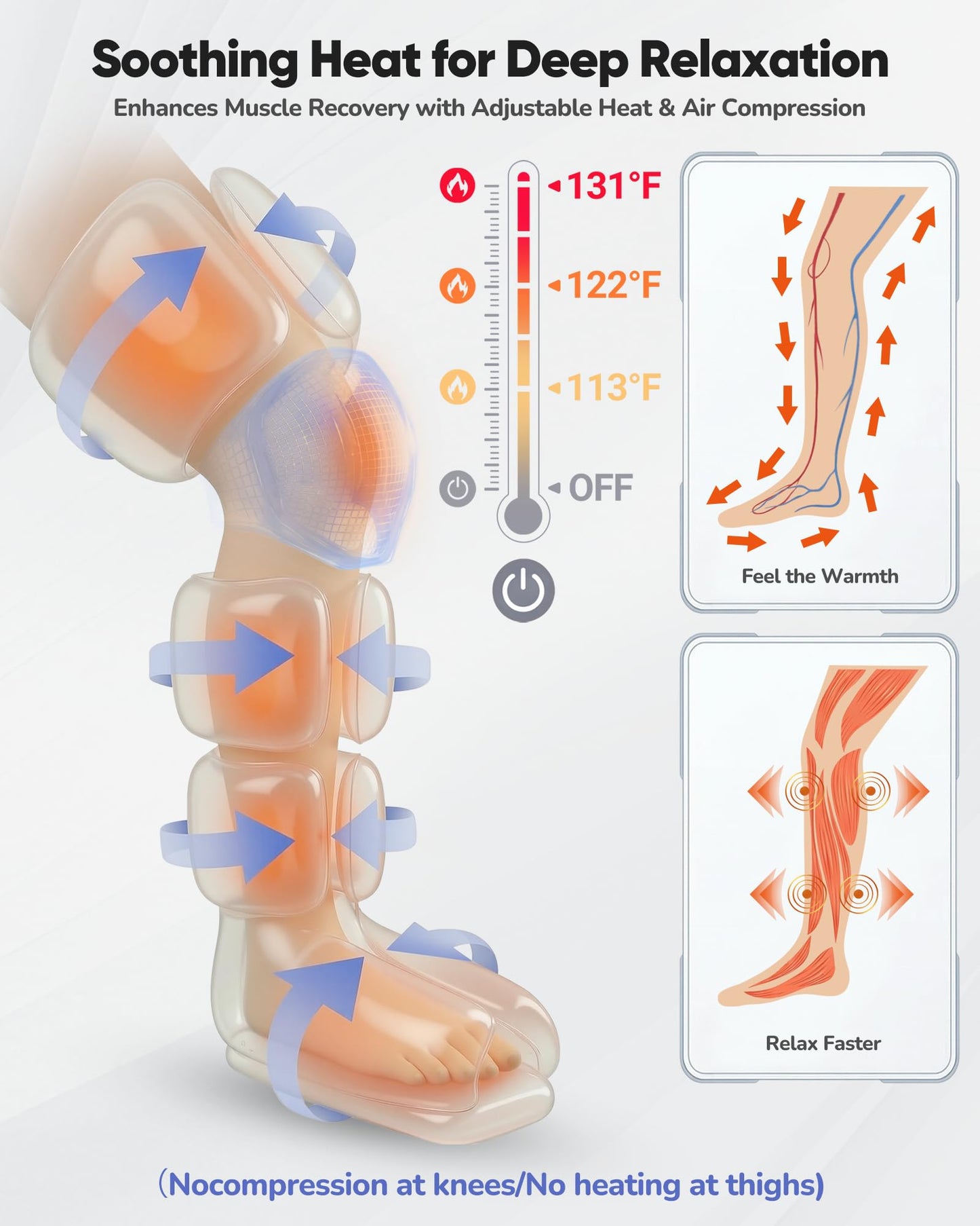 BESTJEEF Air Compression Leg Massager with Heat : Leg Massager for Circulation and Pain Relief - Sequential Compression Boots with 9 Intensity, 4 Modes, 3 Heating, Vibration, for Men Women