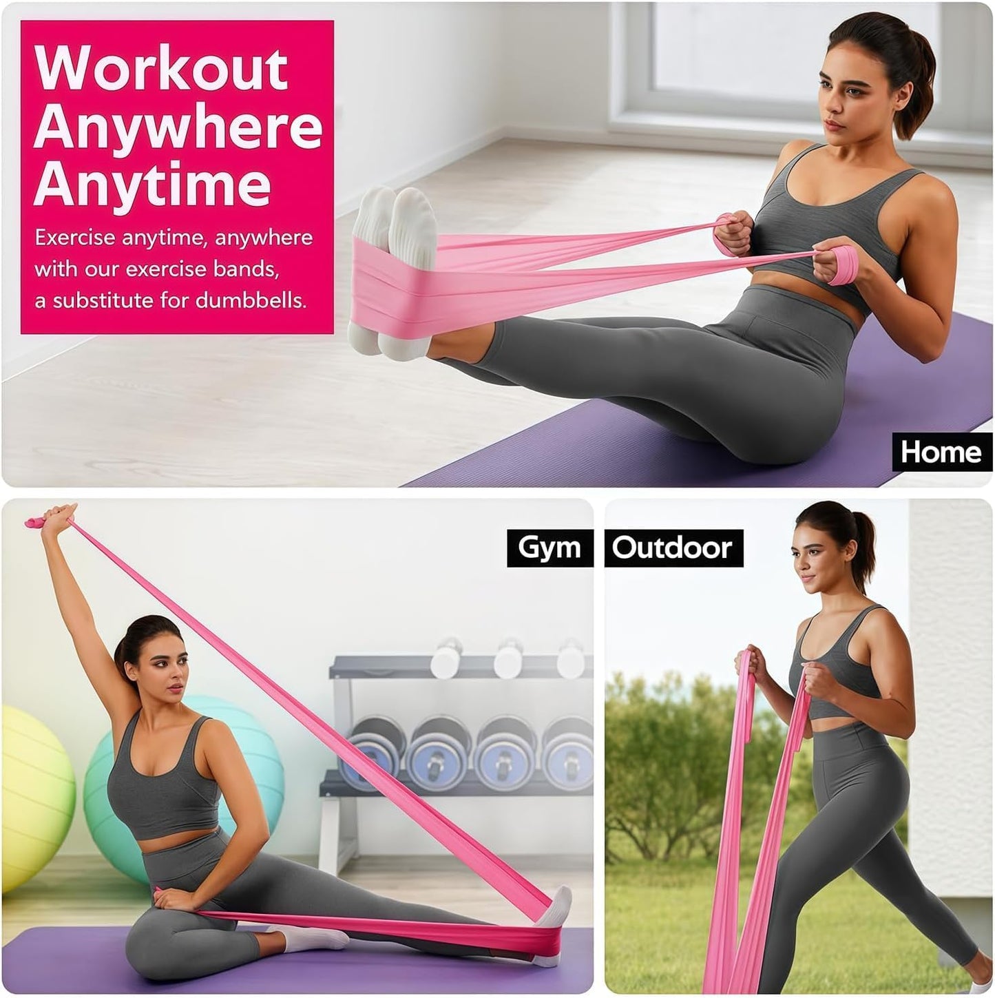 GHCTFE 18PCS Resistance Bands Bulk, Non-Latex Physical Therapy Bands, Professional Flat Bands for Yoga & Pilates Trainers, Home Gym Full Body Workout, Strength Training, 6 Sets with Carry Bags