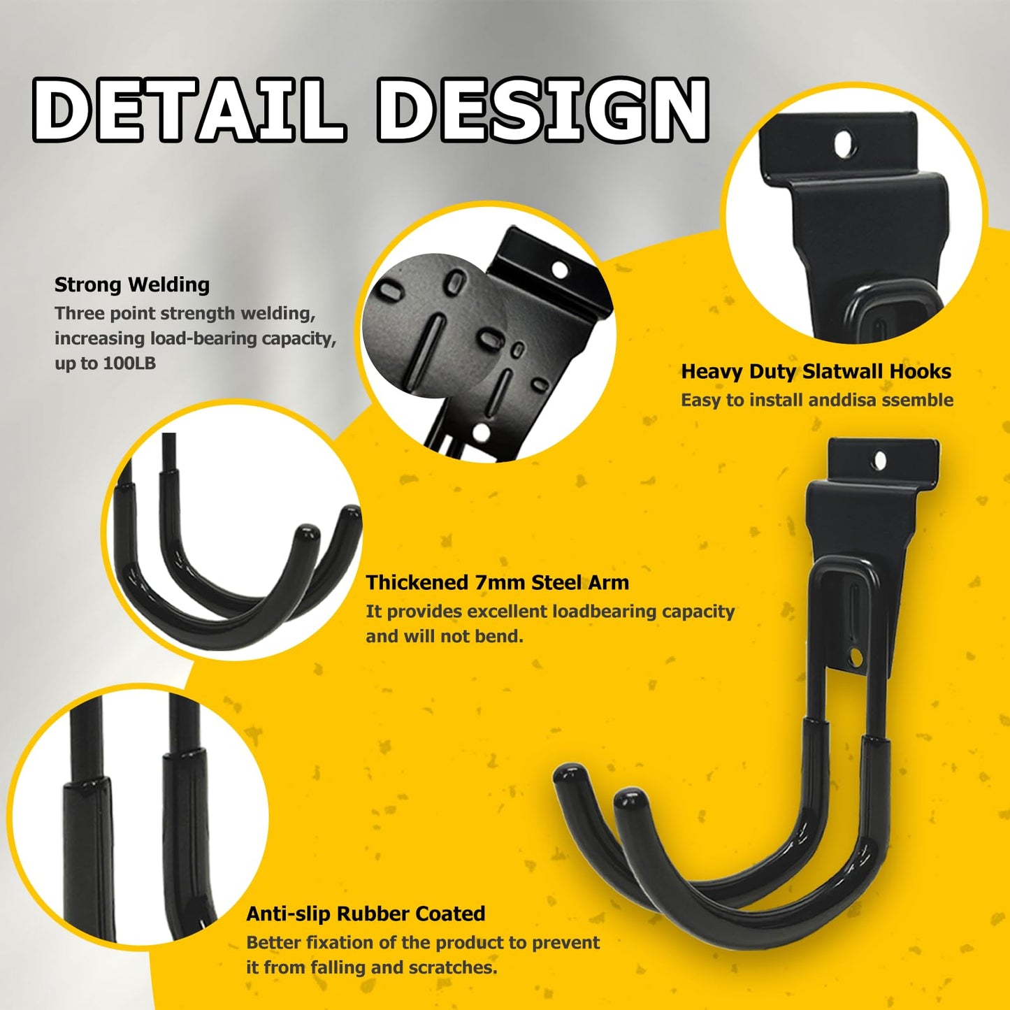 KOFANI Slatwall Accessories, 22 Pack Heavy Duty Steel Slatwall Hooks, Multi-Size Slat Wall Hanging Hooks for Ladders, Bikes, Garage and Garden Tools (ProSlat & Slatwall Panel Compatible)