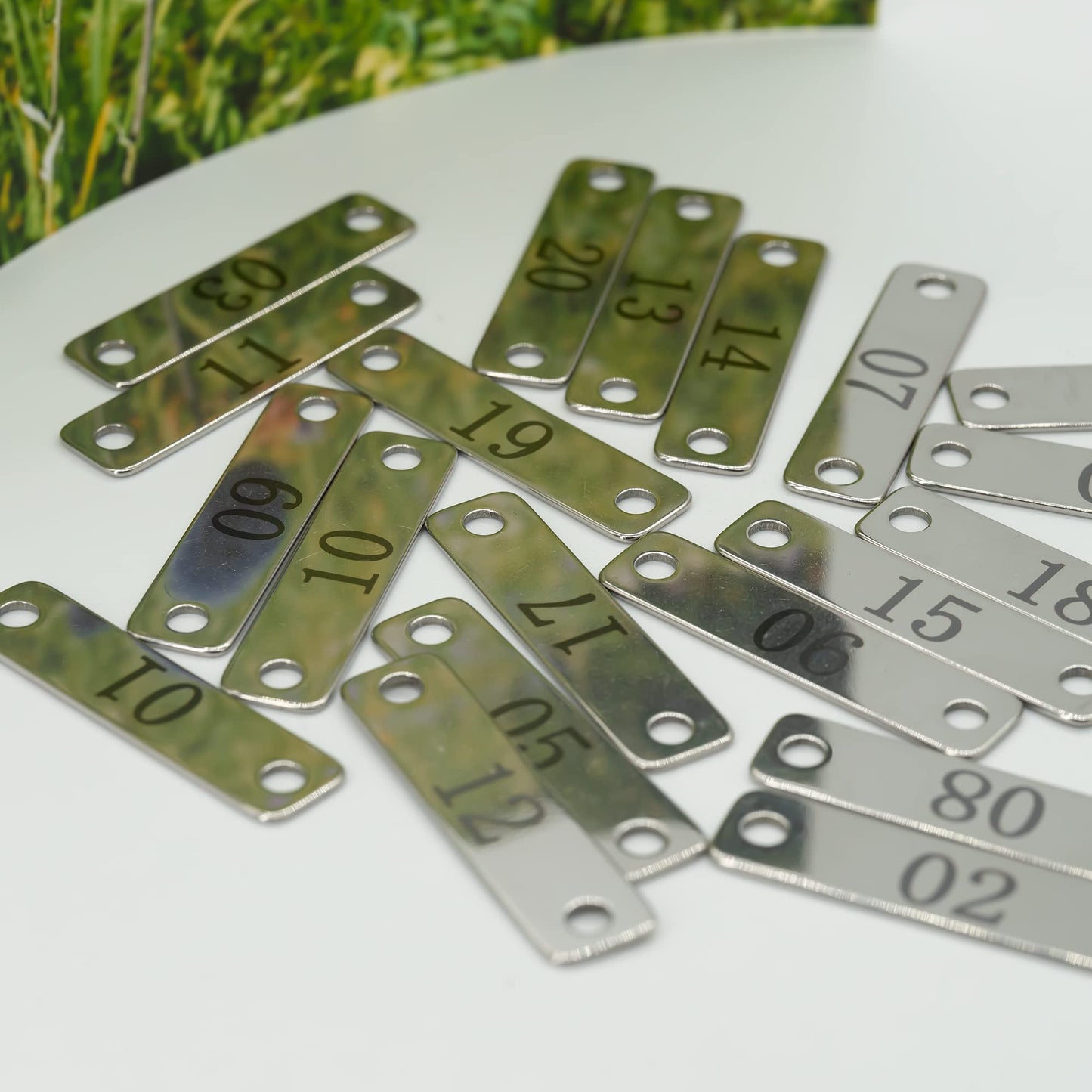 StayMax Small Stainless Steel Rectangle Numbered Tags with Two Holes 4cm*1cm (1-20)