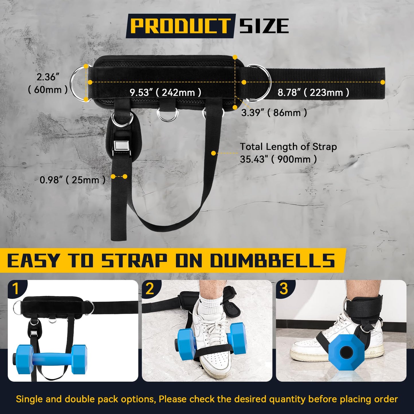 Ankle Straps for Cable Machine and Dumbbell, Dumbbell Foot Attachment for Gym with Longer Nylon Strap/Protective Gasket/5 Steel D-Ring, Tibialis Trainer, Leg Workouts, Hamstring Curls for Women Men