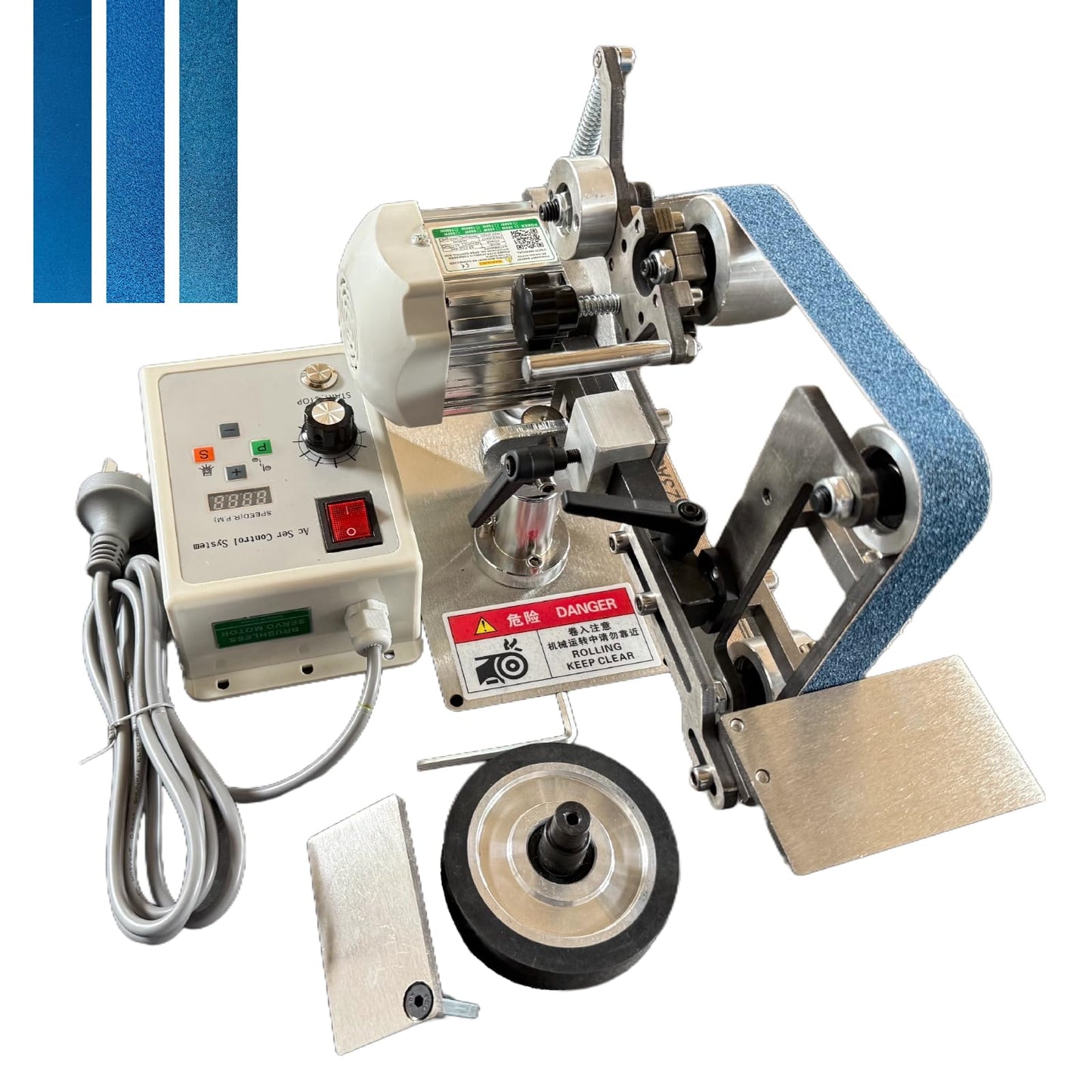 Belt Grinder Sander, 30 x 1-Inch Variable Speed Belt Polisher with VFD, 110V 550W Electric Grinding Machine with 2 Grinding Moulds & 3 PCS Sanding Belts for Metalworking, Knife Making