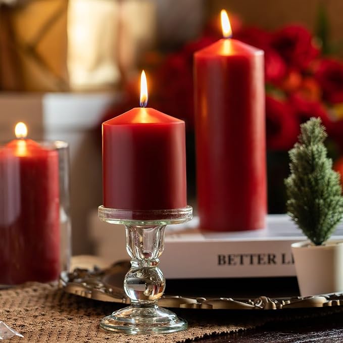 MOZEAL 3" x 6" Hand-Poured Unscented Dark Red Pillar Candles,Dripless Candles Set of 3,Long Lasting Burning,Approx 100 Hours Burn Time for Wedding,Dinner,Christmas and Home Decor