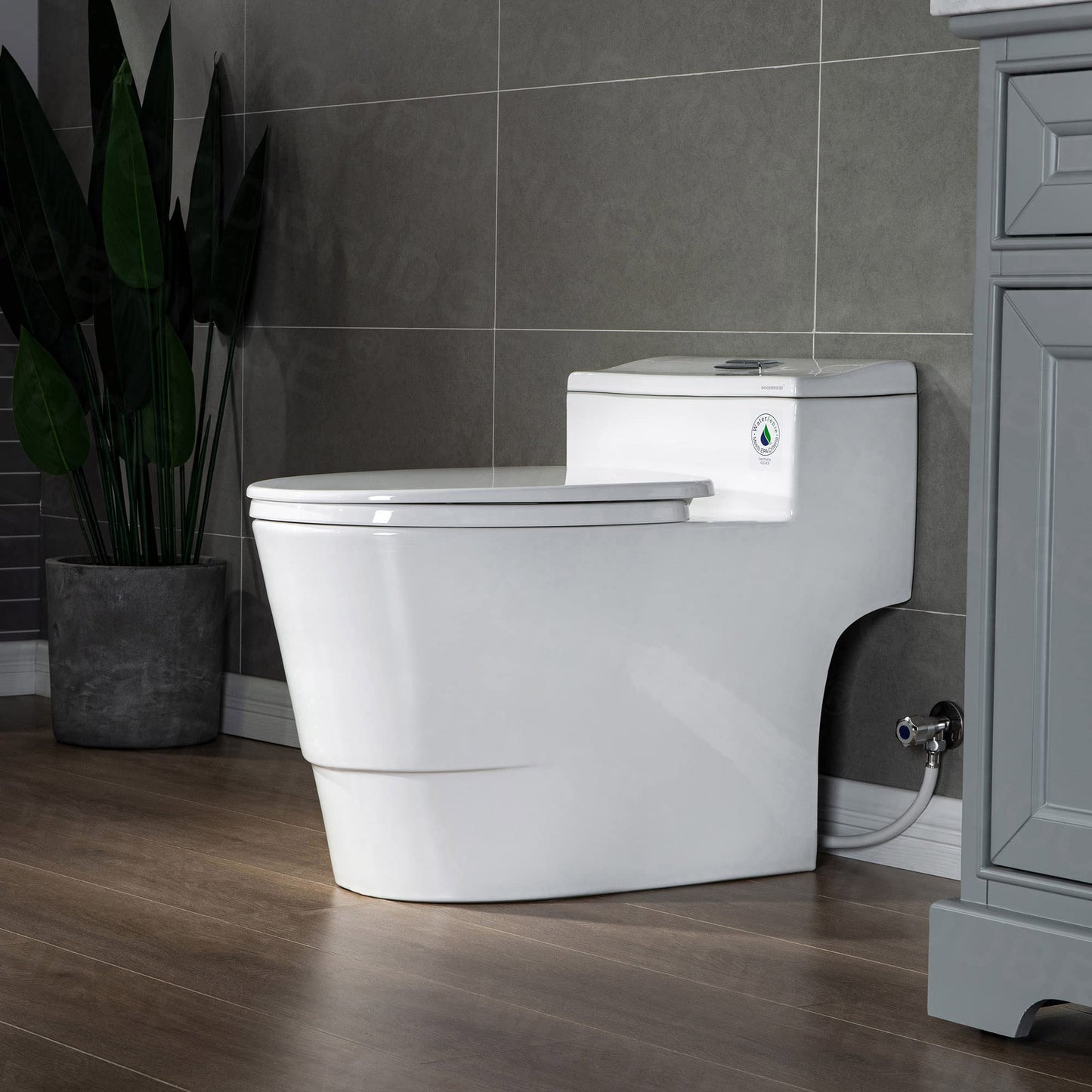 Woodbridgebath T-018 Dual Flush Elongated One Piece Toilet with Soft Closing Seat, Comfort Height, Water Sense