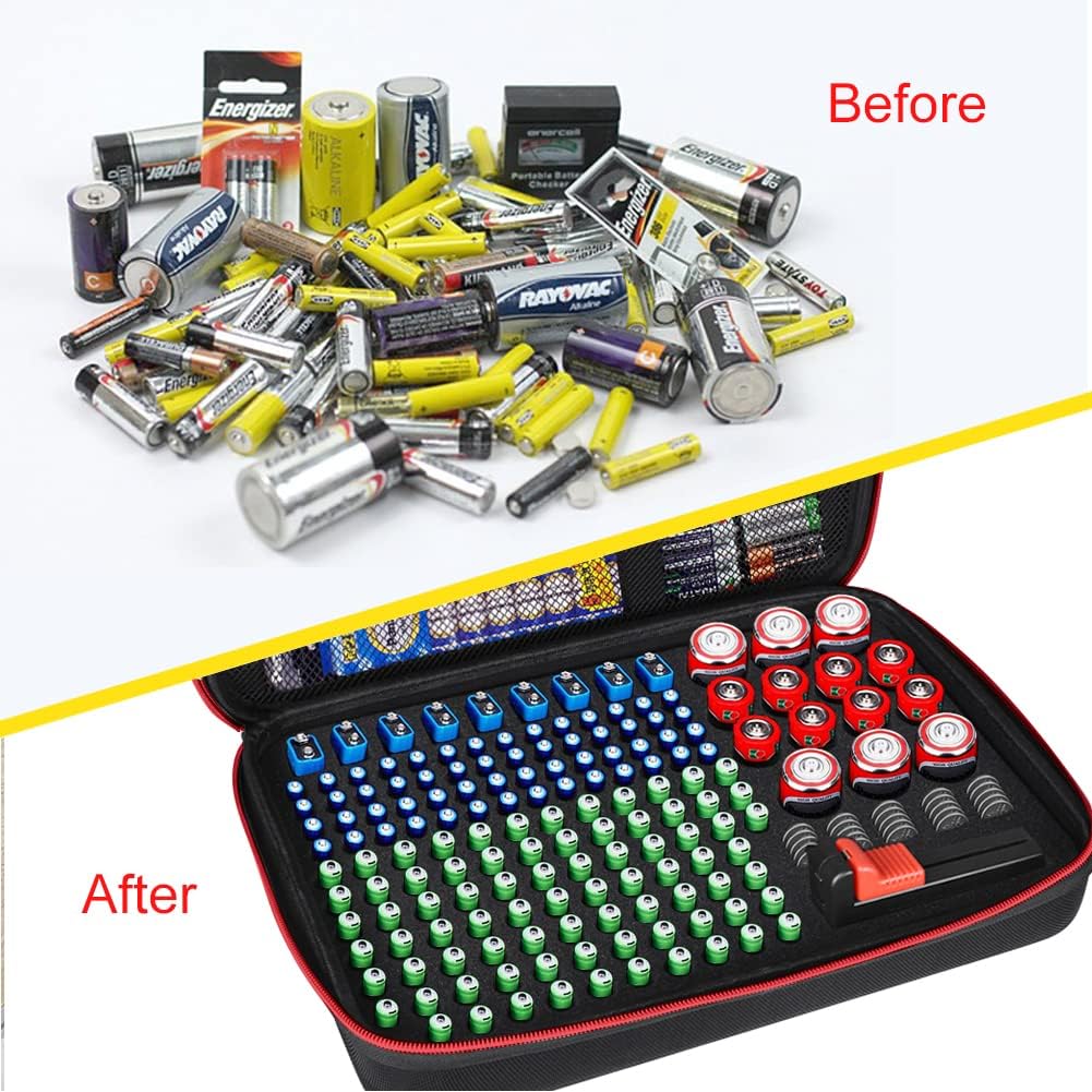 BT-168 200+ 9V Battery Organizer Storage Box with Tester, Battery Vault Case Fireproof Waterproof Explosionproof Holder