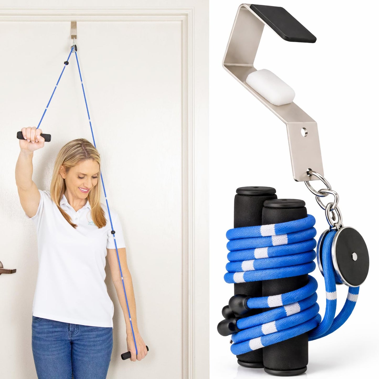 Vive Shoulder Pulley for Physical Therapy - Rotator Cuff Pain Pulley System - Over Door Rehab Exerciser - with Durable Metal Pulley & Comfortable Padded Handles