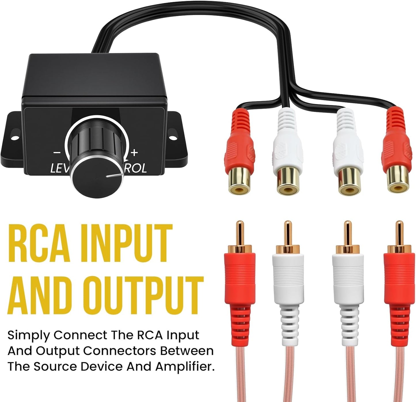 UBANU 3Pcs Universal RCA Level Controller with Audio Cables | Car Audio Bass Control Knob | RCA Stereo Cables |