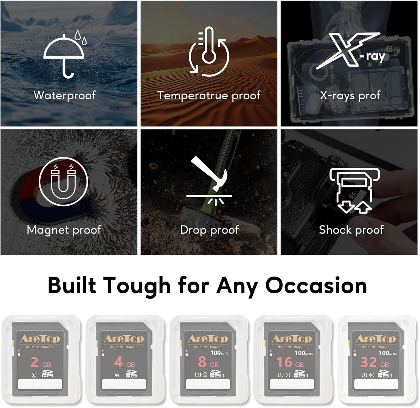 AreTop 2GB, 5 Pack 6 5 Pack 2GB SD Card Class SDHC Memory Card, Full HD Video Secure Digital Cards for Cameras, DSLR