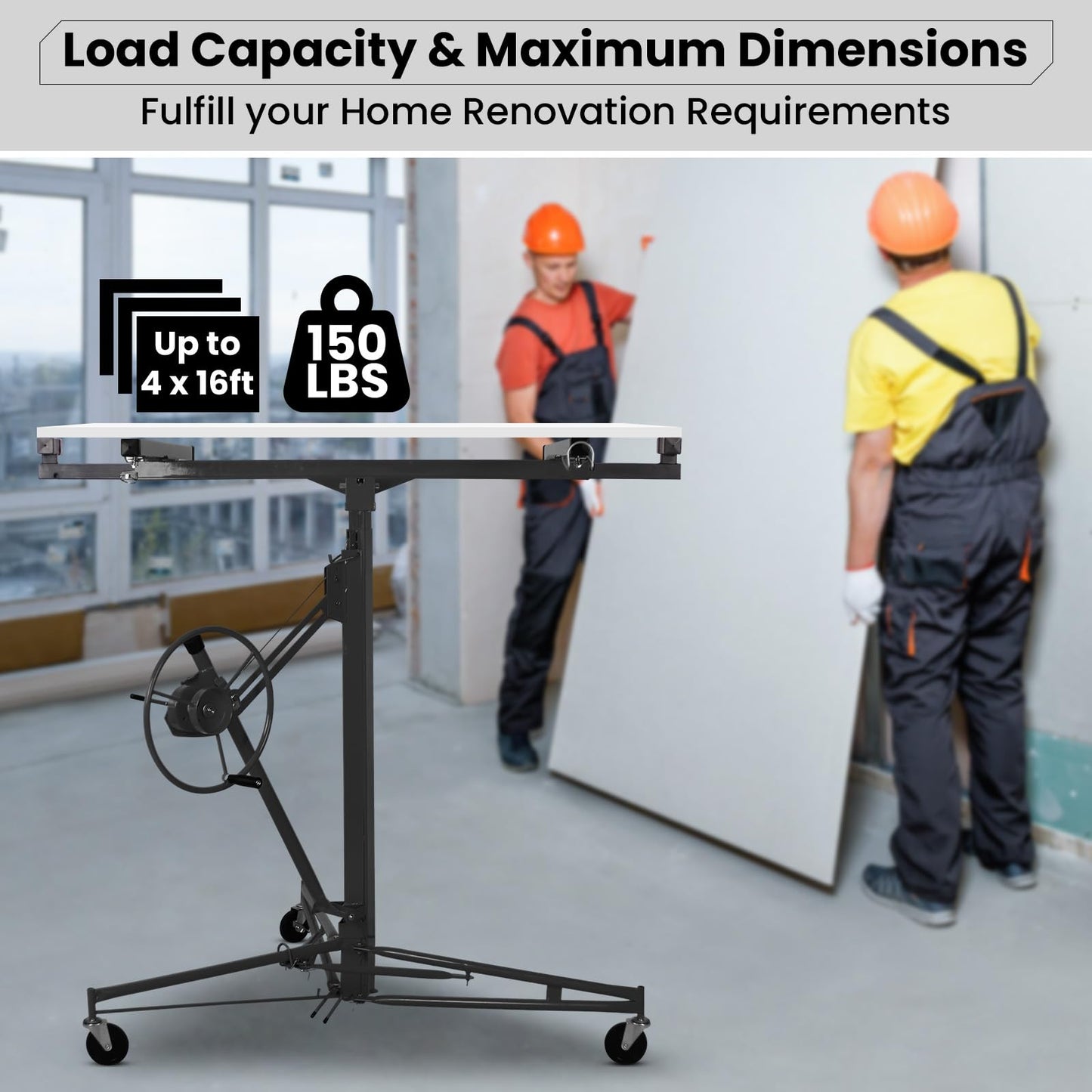 Rovibek 11 FT Drywall Lift, Sheetrock Lift Drywall Lift for Ceiling, Drywall Panel Hoist with 360° Adjustable Telescopic Arm, 150lbs Heavy Duty for Ceiling Home Improvement (Black)
