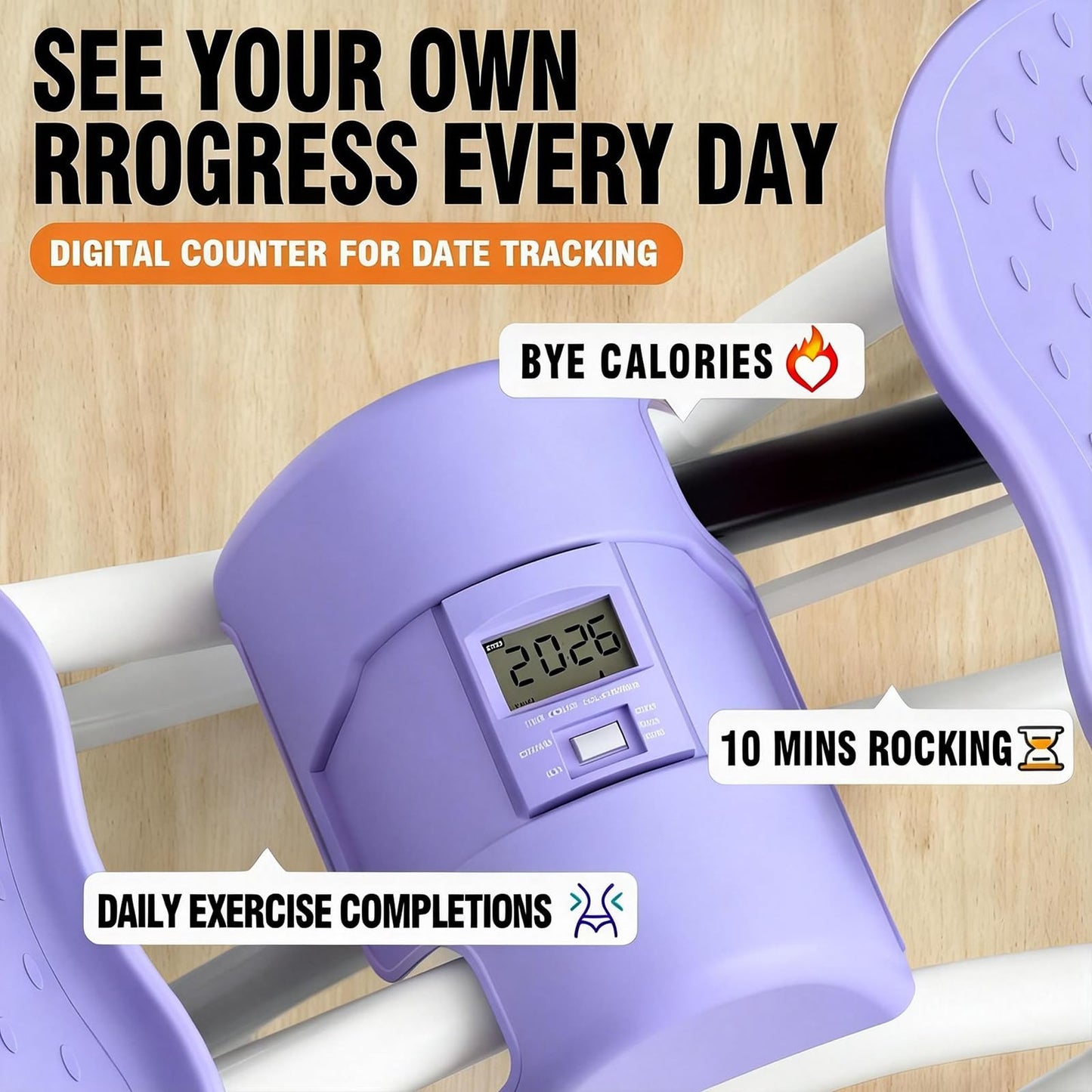 Flexella Rock Stepper, Side to Side Rocking Stepper Exercise Machine for Balance at Home, Low-Impact Lateral Stair Stepper with Resistance Bands & Digital Counter, 250 LBS Weight Capacity (Purple)