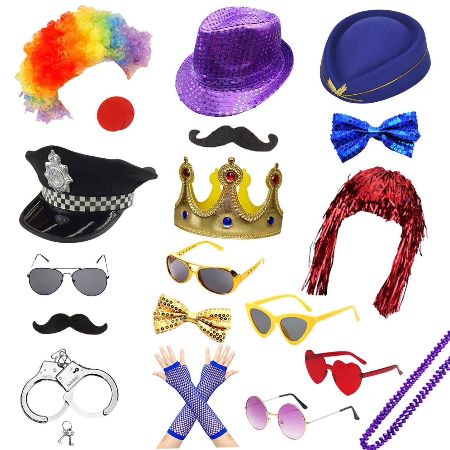 21 Pcs Funny Party Photo Booth Props Set for Adults Assorted Dress Up Costume Hats Props Fun Sunglasses Fun Photo Booth Kits for Wedding Props, Birthday, Cosplay, Bachelorette Party Supplies