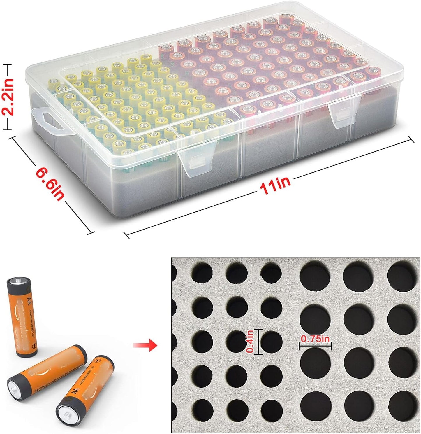134pcs Xuerdon Battery Storage Organizer Case, Battery Vault Box Holder Container for AA AAA Batteries, Garage