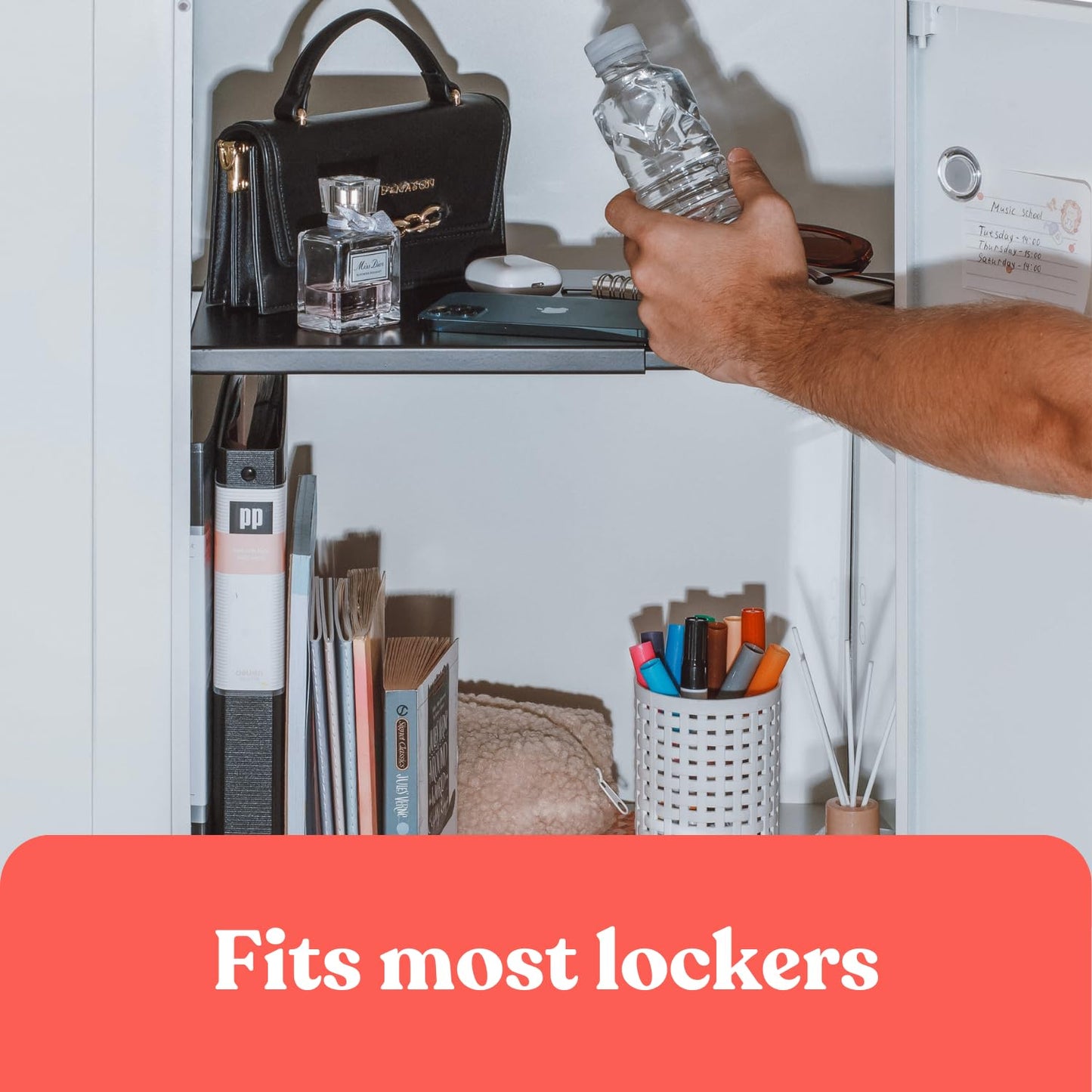 Home in Bold Metal Adjustable Locker Shelf | Heavy Duty Powder-Coated Steel Locker Organizer for School & Gym (Matte Black)