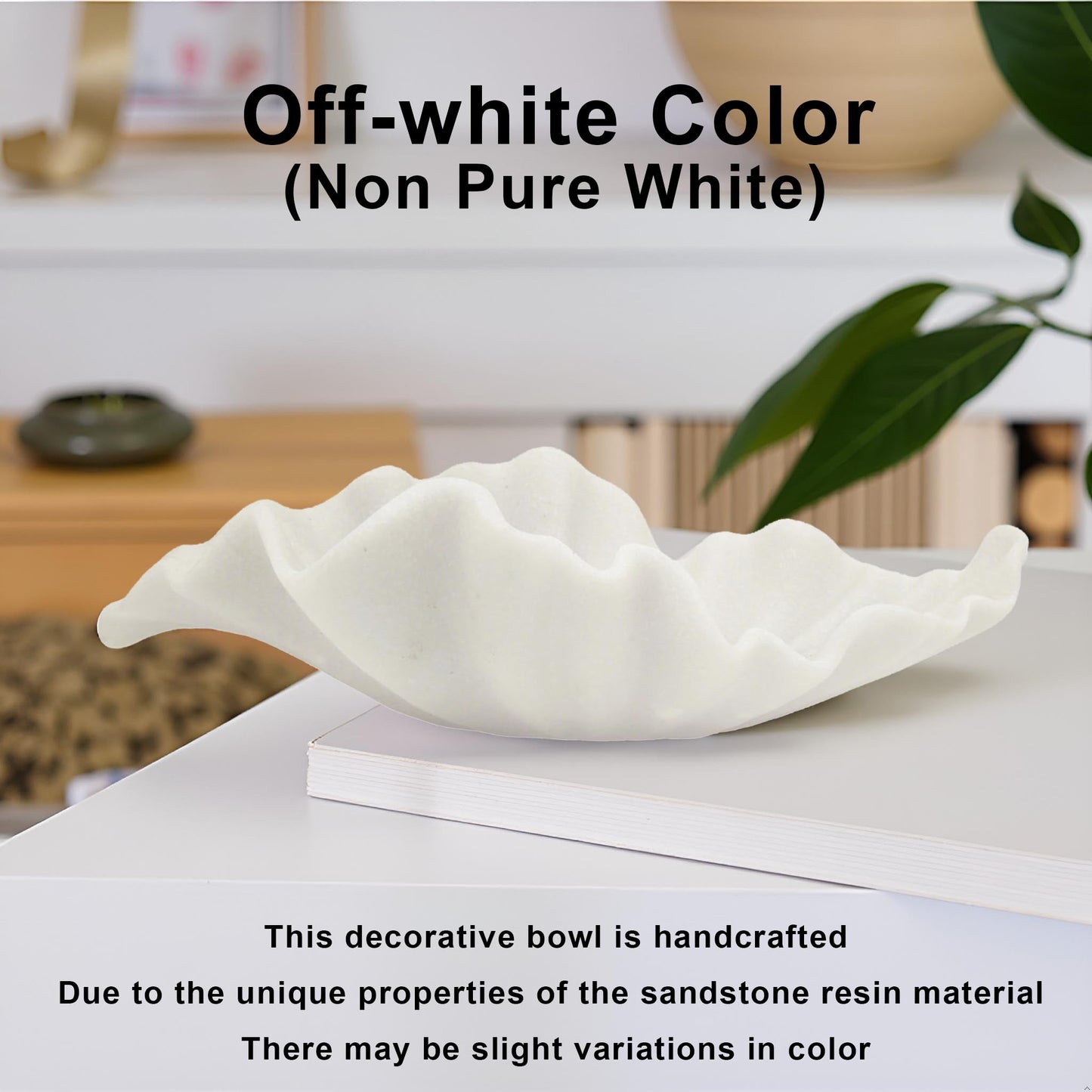 CSjihua Off White Large Decorative Bowl - 16” Fruit/Key/Purse Bowl for Home Decor - Coffee Table & Entryway Table Decor - Scalloped Ruffle Bowls - Unique Centerpiece Bowls(Big)