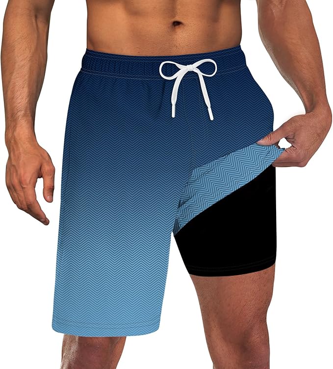 Goodstoworld Mens Swim Trunks with Compression Liner 9'' Inseam Quick Dry Swimsuit Shorts M-3XL