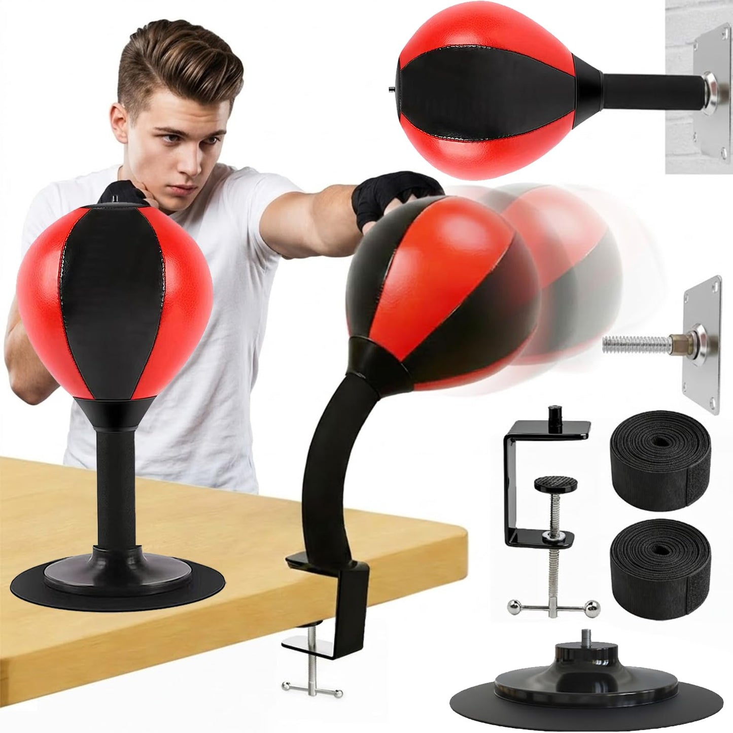 Desktop Focus Punching Bag for Stress Relief and Boxing Training, Heavy Duty Desk Punching Bag with Strong Suction Cup and Clamp Mount, Tabletop Exercise Equipment for Office and Home Workout