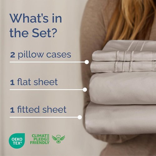 Comfy Breathable Cooling Bed Sheets Set by [Brand Name] - Luxury 4-Piece Full Size - Soft, Wrinkle-Free, Deep Pockets - Light Grey