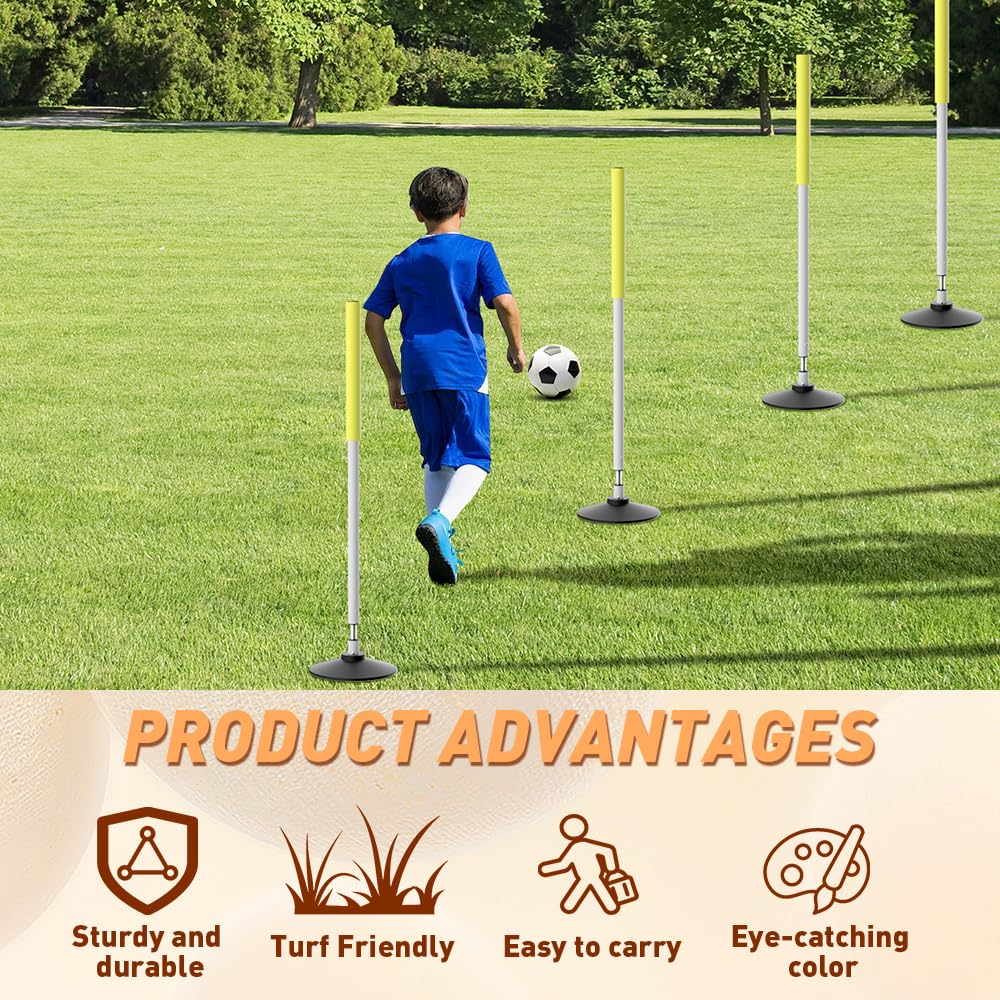 Morimoe Agility Poles with Soft Foam Cover - Weighted Rubber Base & Rebound Tumbler Design for Soccer/Basketball Training | Includes Carry Bag for Indoor/Outdoor Use (40 Inch)