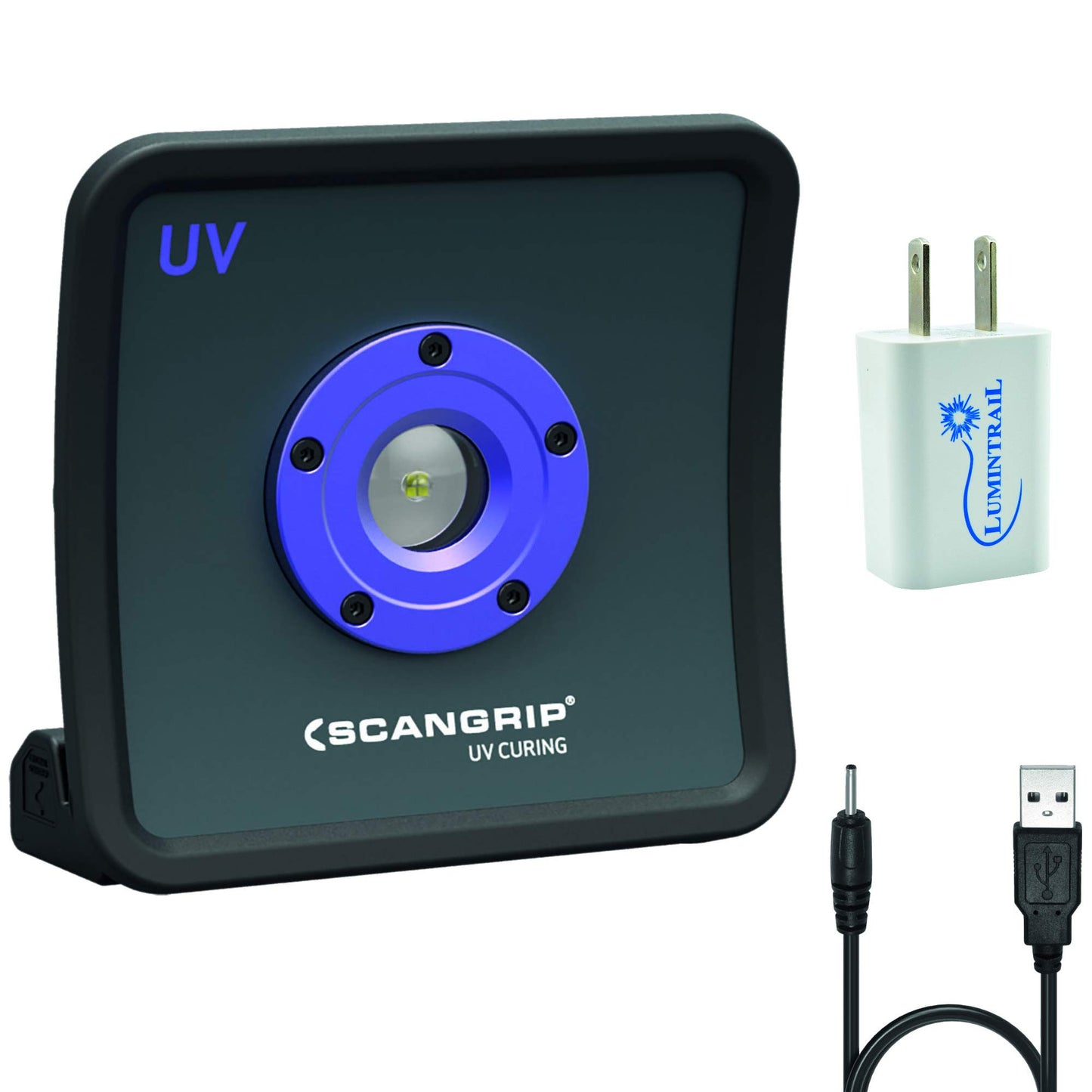 Lumintrail Scangrip Nova-UV S UV Curing Rechargeable LED Flood Light | UV Paint Detailing Light for Curing Large Sized Paint Repair Areas | Solvent Resistant Glass Lens | with a USB Wall Plug