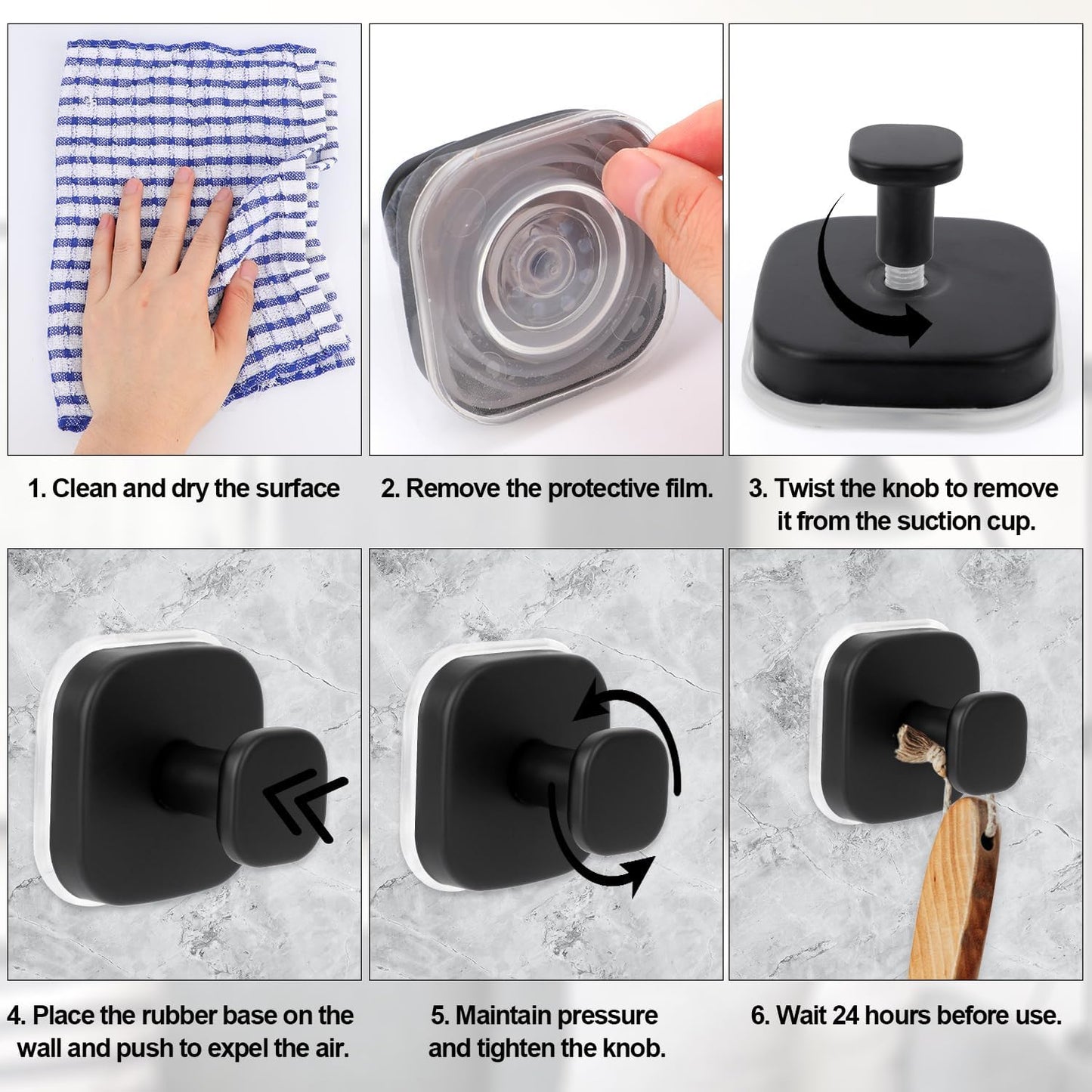 Skiennix Suction Cup Hooks - Strong Adhesive Metal Bathroom & Kitchen Holders | No Drill, Black, 4-Pack