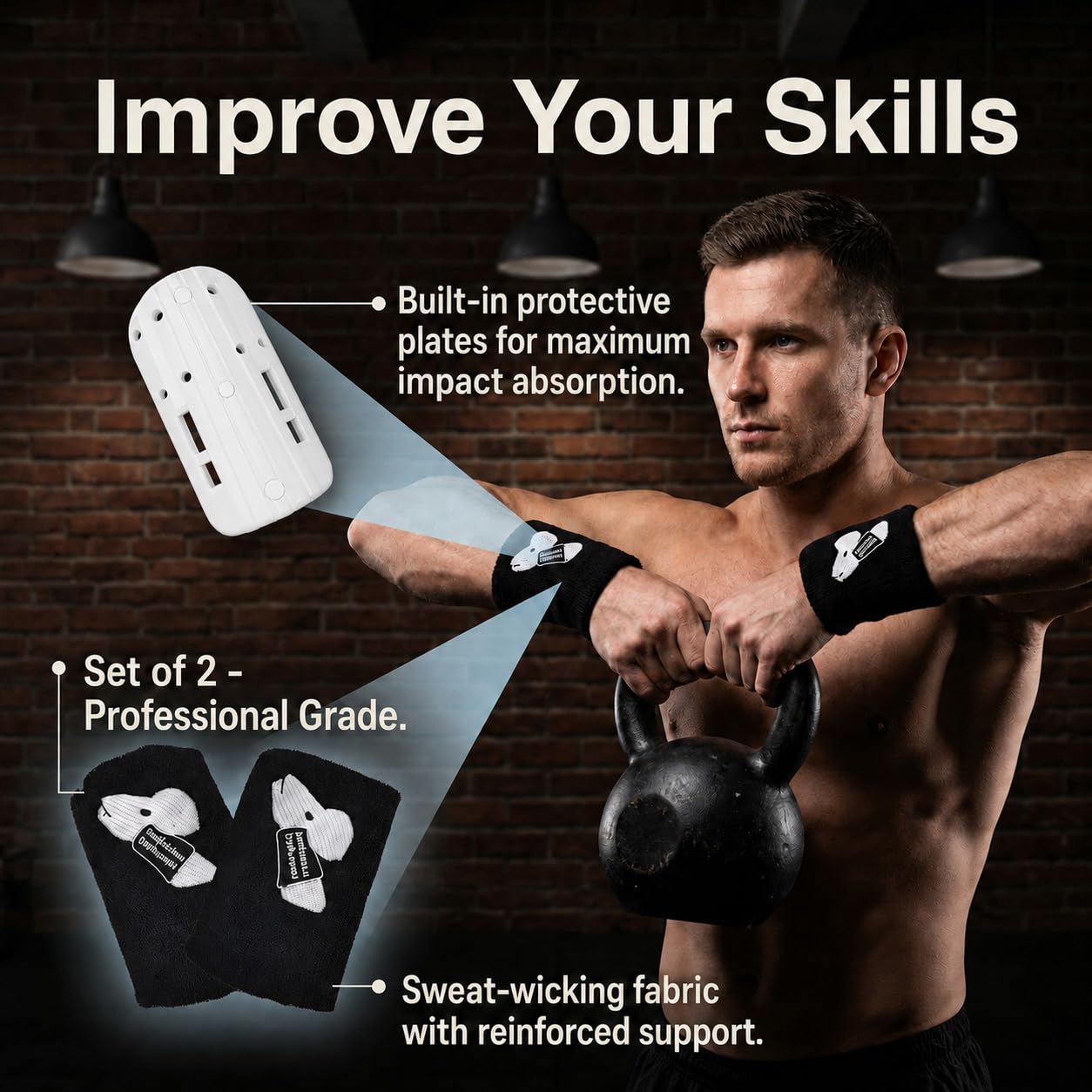 2pcs Kettlebell Wrist Guards for Men and Women, Sweat Weighted Wristbands with Insert Support, Shock-Absorbing Sleeve Protector for Sports, Weightlifting, Crossfit, Fitness Training, One Size Fits All
