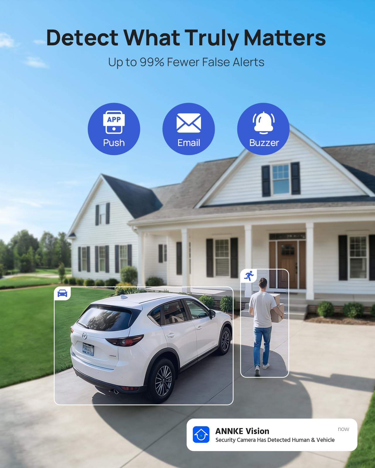 ANNKE H500 3K 5MP Poe Security Camera System, 8CH H.265+ NVR with 2TB HDD, 8pcs Wired Outdoor Bullet IP Camera with Red & Blue Light and Audio Alarm, Human/Vehicle Detection, Two-Way Talk, IP67