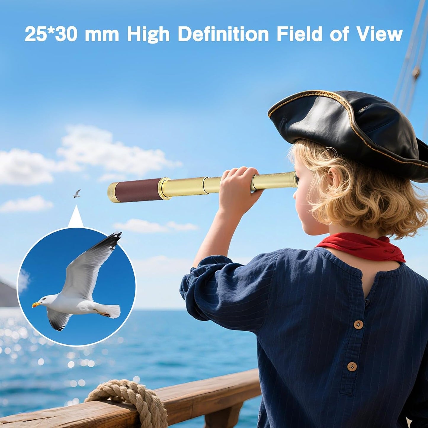 Laupha 25x30 Retro Pirate Telescope Zoomable Spyglass Portable Collapsible Handheld Telescope Vintage Monocular