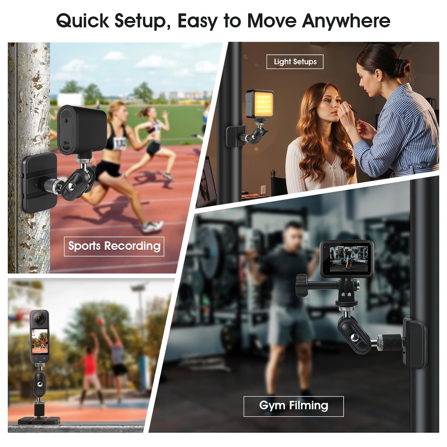 Magnetic Camera Fence Mount for Sports Recording, Universal Pole Mount fits for GoPro Insta360 X5 Mevo Camera, Flexible Fold Magnet Base for Flat & Curved Surfaces, Gym & Training Video Mount
